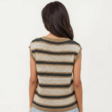 Sleeveless Striped Knit Top with Shoulder Button Detail and Relaxed Fit: Black / Small 4-6