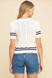 STRIPE DETAILED CABLE SWEATER - 5991W: OFF WHITE/NAVY / M