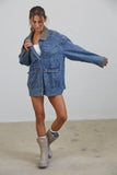 JK3737 Alex Contrast Collar Denim Barn Jacket: DENIM BLUE / S-M-L (3-2-1)