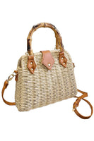 Bamboo Top Crochet Wicker Crossbody Clutch Bag: Beige