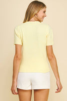 SOFT YARN SHORT SLEEVE SWEATER TOP - 5433W: IVORY / L