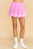 CS3759-Motion Pleated Accented Hem Band Skirt: White / L