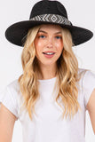 Aztec Tribal Pattern Band Straw Summer Sun Hat: Taupe