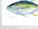 Yellowfin Tuna Watercolor Print, Fish Painting: 5x7 (8x10 mat)