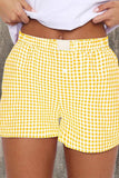 High Waist Plaid Shorts ZK1963: Dark Blue / XL