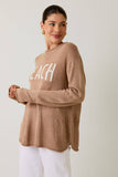 ROUND NECK LONG SLEEVE BEACH LIGHT WEIGHT SWEATER: WHITE-NAVY / L