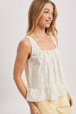 FLORAL RUFFLE TANK TOP / WL25-11870: BLUE COMBO / M