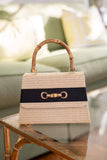 Straw Lulu with Bamboo Handle - Ribbon Band with Bamboo Toggle - WS: Black