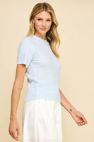 SOFT YARN SHORT SLEEVE SWEATER TOP - 5433W: LIGHT BLUE / L