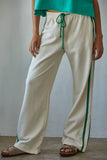 L8552 | Knit Cotton French Terry Side Contrast Trim Pants: Cream / S