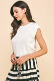 CAP SLEEVES KNIT TOP - 5425WT: OFF WHITE / M