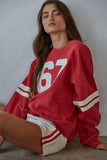 L8598T | Knit Cotton French Terry Crew Neck Pullover: Dusty Red / M