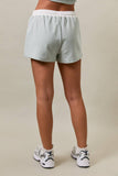 MID RISE STRIPE SHORTS: SAGE-CREAM STRIPE / S