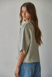 W2486 | Knit Sweater Quarter Sleeve Button Up Cardigan Top: Heather Grey / L