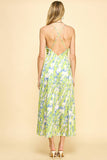 SATIN SLIP MAXI DRESS - LIME MULTI: M