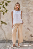 Minimalist Keyhole Back Linen Sleeveless Top: WHITE / S-M-L:2-2-2