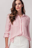 Relaxed Fit Vertical Striped Rayon Button Down Shirt: BLUE / S-2/M-2/L-2