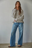 W2537 | Knit Polyester Acrylic Striped Sweater Cardigan : Lavender Pink / M