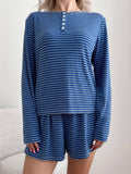 Striped Soft Button Loungewear Long Sleeve Top: XL / Long Sleeve Top