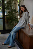L5611 | Woven Cotton Collar Neck Button Front Long Sleeve: Blue / S