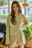 L8797T | Knit Cotton Striped Mock Neck Long Sleeve : Navy White / L