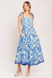 A printed woven midi dress - ID22381-A: IVORY BLUE / Contemporary / S