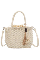 Braided Basket Weave Rattan Crossbody Beach Bag: Beige