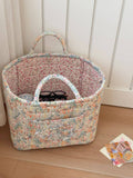 Quilted Floral Storage Tote: Pink