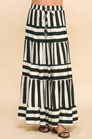 STRIPE TIERED MAXI SKIRT- 4257SE: Blue / S