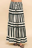 STRIPE TIERED MAXI SKIRT- 4257SE: Black / S