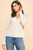 V-NECK BUTTON DOWN WOVEN COMBO TOP - 5831W: HEATHER GREY / SM