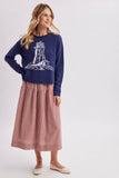 LIGHTHOUSE COASTAL GRAPHIC COZY SWEATER / WL26-13217: MARBLE/SKY / L