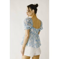 JT6166- TOILE FLORAL PRINT BABY DOLL TOP: WHITE BLUE FLORAL / M