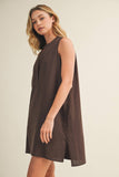 Sleeveless Stand Collar Shift Dress
: LINEN / M
