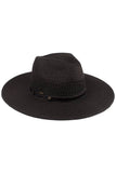 C.C Faux Leather String Straw Panama Hat: Brown