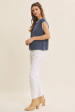 CONTRAST ROLLED EDGE KNITTED SWEATER VEST WITH ROUND NECK: NILE BLUE / L