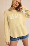 ROUND NECK LONG SLEEVE BEACH LIGHT WEIGHT SWEATER: WHITE-NAVY / M