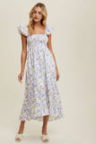 FLORAL RUFFLED MIDI DRESS / WL24-9542: PUNCH COMBO / L