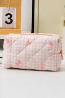 Bow Knot Print Quilted Zipper Cosmetic Bag: Pink / Missy / Standard