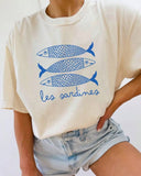 Les Sardines Print Women T-Shirt: Khaki / 3XL