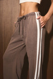 MID RISE THERMAL STRIPE PANTS: DUSTY BLUE / L