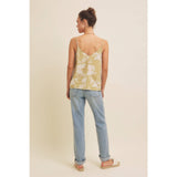 V-NECK FLORAL PRINT LINEN BLEND CAMI TOP: SAGE / M