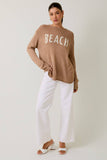 ROUND NECK LONG SLEEVE BEACH LIGHT WEIGHT SWEATER: WHITE-NAVY / S