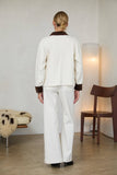 Cotton Twill Contrast Barn Jacket: Ivory-Brown / L