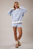MID RISE STRIPE SHORTS: LT BLUE-CREAM STRIPE / XS