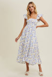 FLORAL RUFFLED MIDI DRESS / WL24-9542: PUNCH COMBO / M