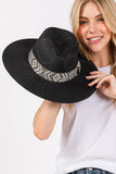 Aztec Tribal Pattern Band Straw Summer Sun Hat: Taupe