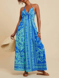 Bohemia totem printed resort open-back strappy sundress: Blue / L