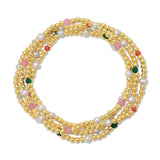 3mm Beaded Stretch Bracelet with Pearls and Crystals: Pink/Coral/Greens