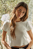 L8346 | Knit Polyester Rayon Spandex Pointelle Ribbed Top : Off White / L